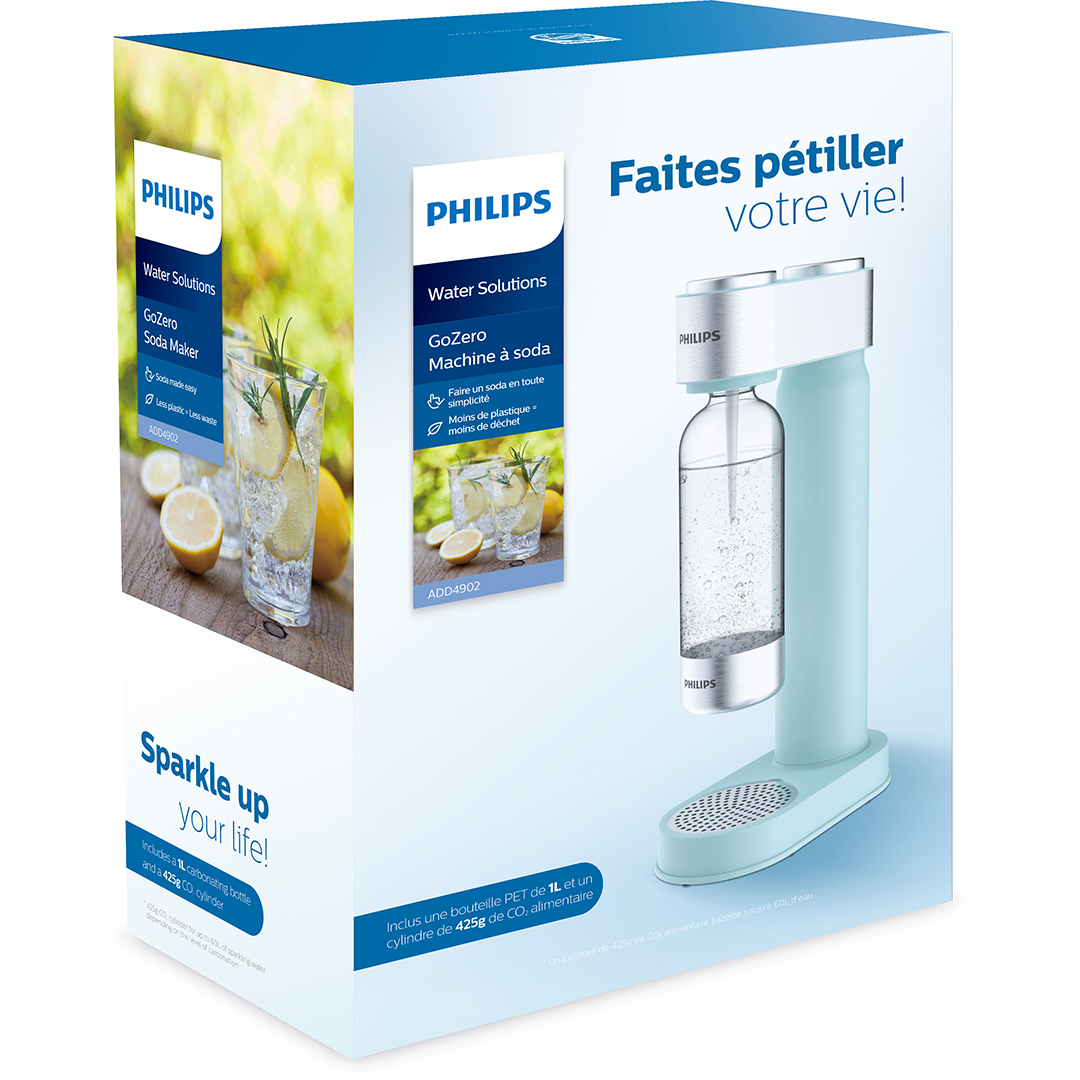 Water carbonator Philips Water Italia + 1 Bott. 1Lt + 1 Co2 cylinder Of  450Gr Mint